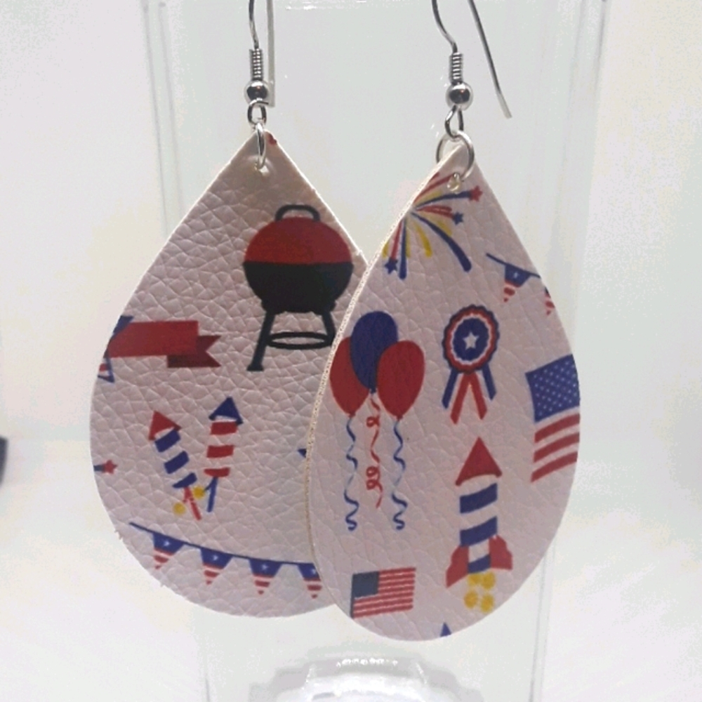 Faux leather teardrop shaped earrings